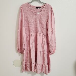 NWT Amazon Pink Long Sleeve Smocked Tiered Dress